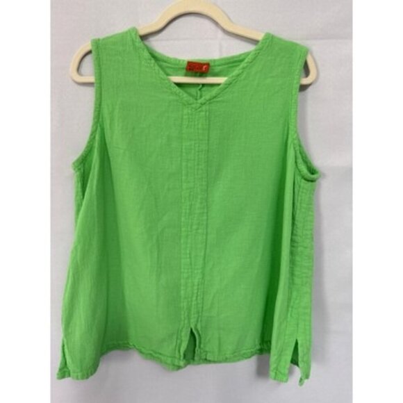 Oh My Gauze! Womens Green Sleeveless V-Neck Top Size 2 Cotton - Picture 2 of 5